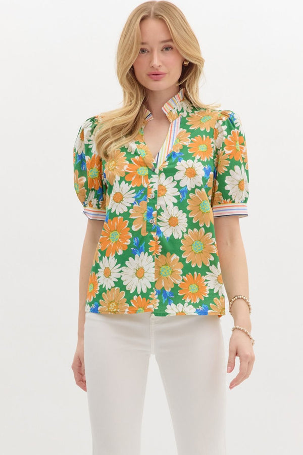Gorgeous In Green Floral Blouse
