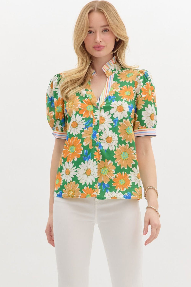 Gorgeous In Green Floral Blouse