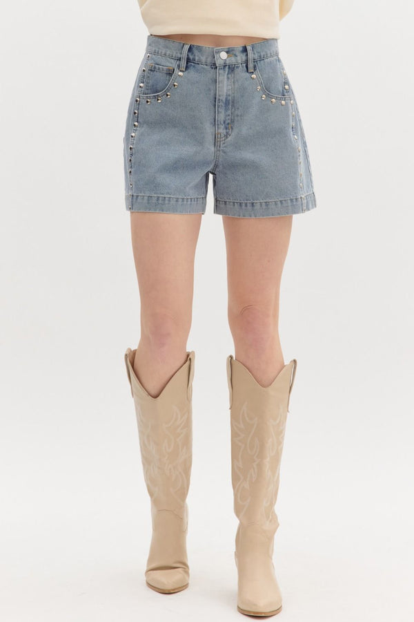 Studded Denim Shorts