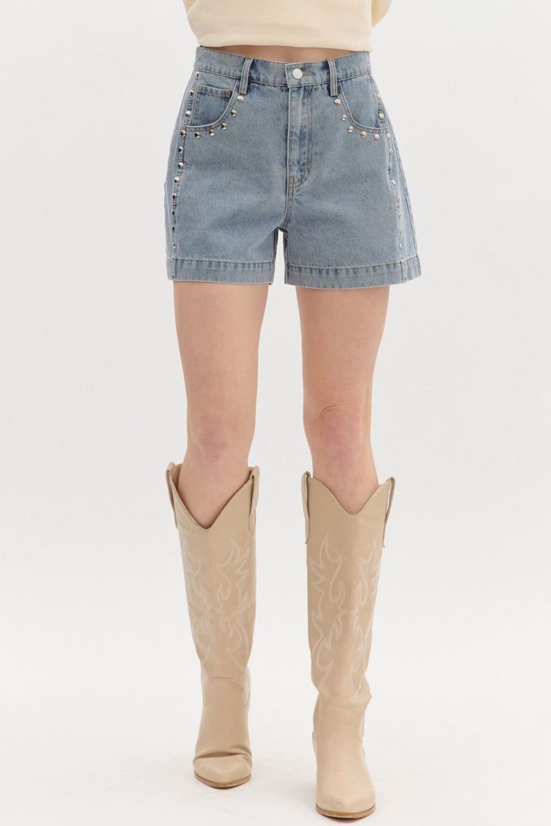 Studded Denim Shorts