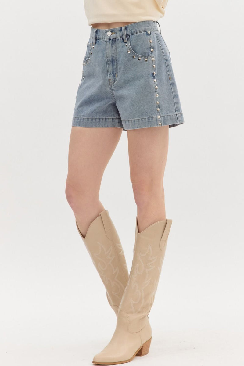 Studded Denim Shorts