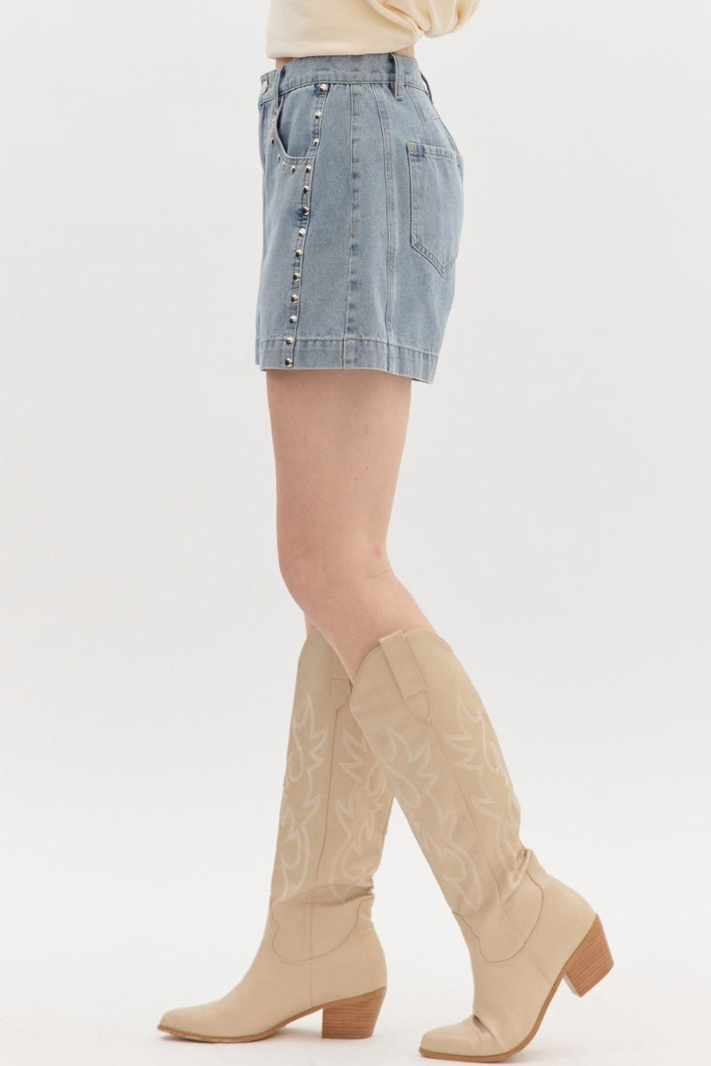 Studded Denim Shorts