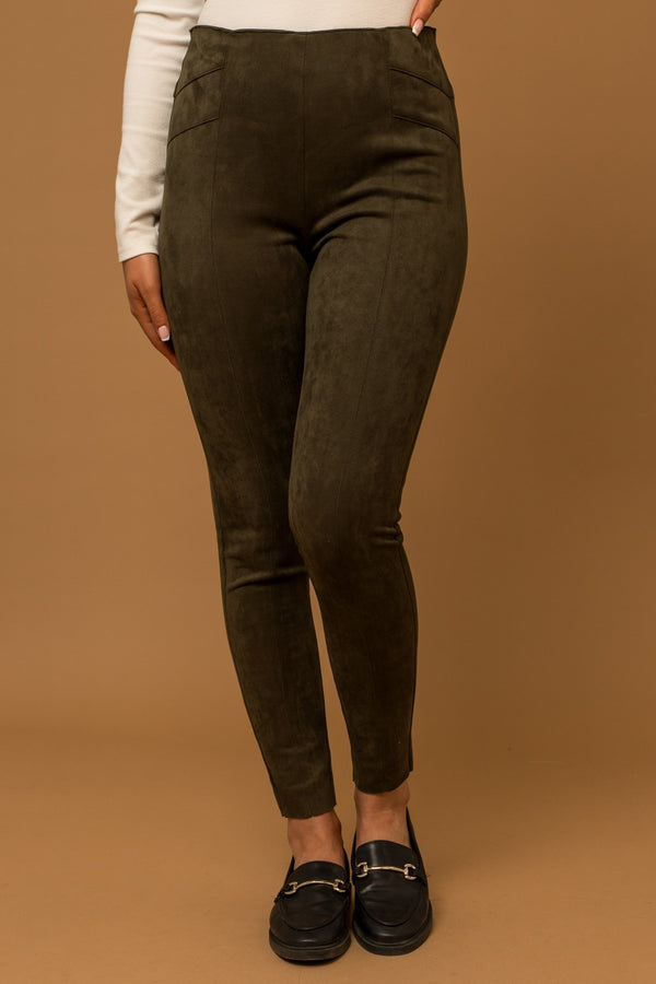 Small Olive Suede Leggings