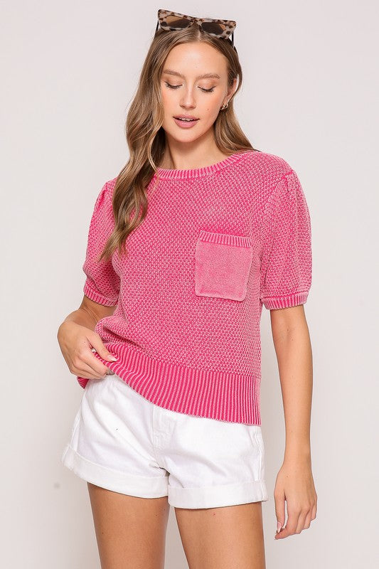 Mandy Mineral Washed Sweater- Pink