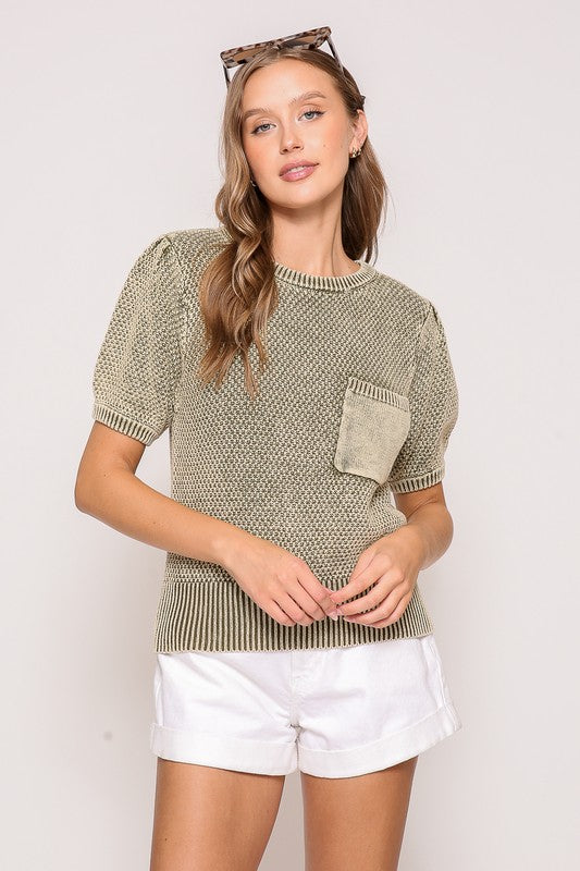 Mandy Mineral Washed Sweater- Olive