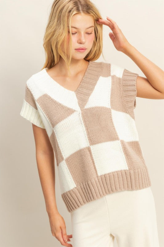 Checkered Sweater Top