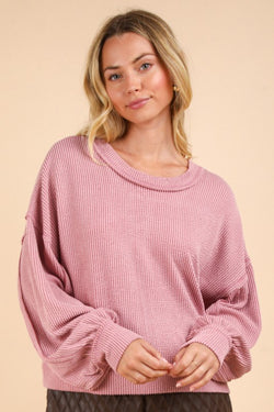 Roxy Ribbed Top-Pink