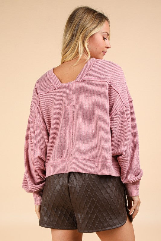 Roxy Ribbed Top-Pink