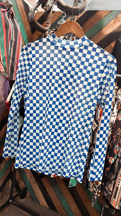 Large Check It Out Top- Blue/White