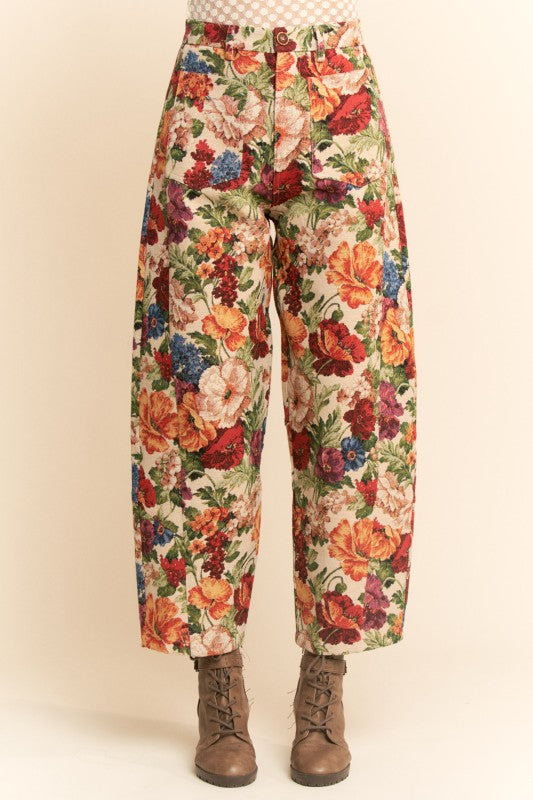 Fall Floral Barrel Denim