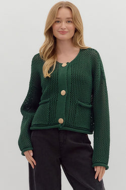 Serena Button Up Sweater- Green