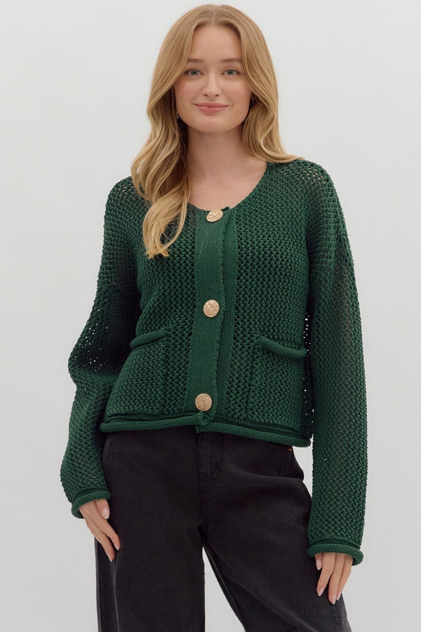 Serena Button Up Sweater- Green
