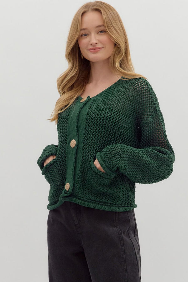 Serena Button Up Sweater- Green