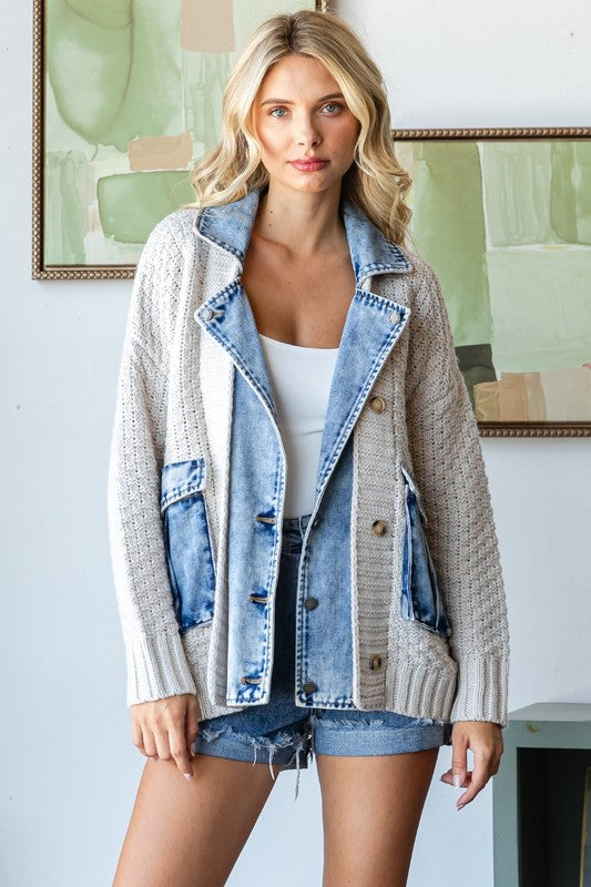 Knox Knit Denim Jacket- Cream/Denim