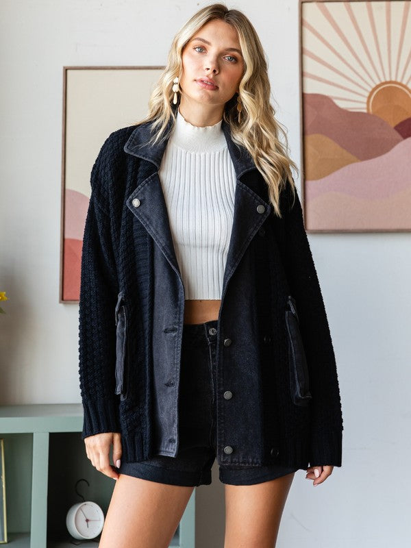 Knox Knit Denim Jacket- Black On Gray