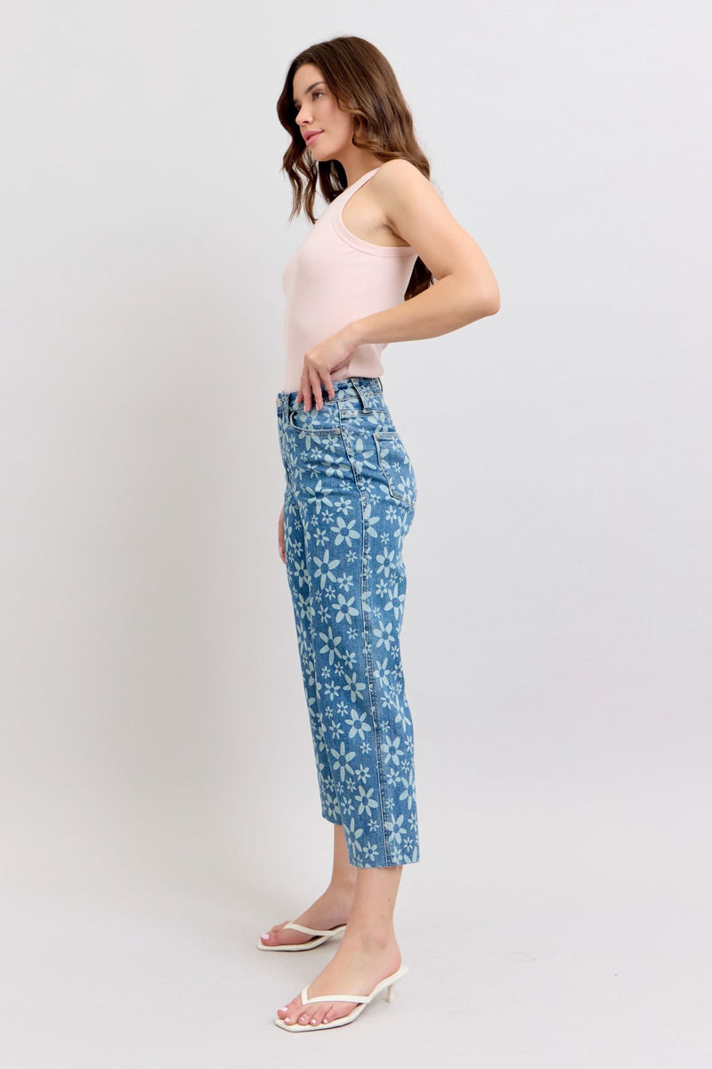 Once A Hippy- Judy Blue Flower Print Denim