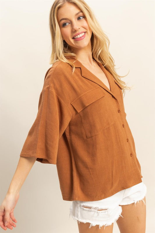 Indy Linen Top- Brown