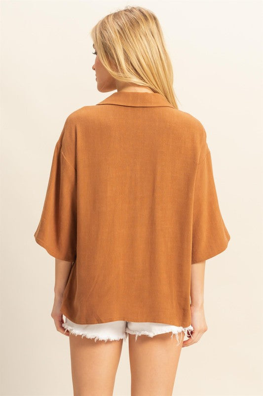 Indy Linen Top- Brown