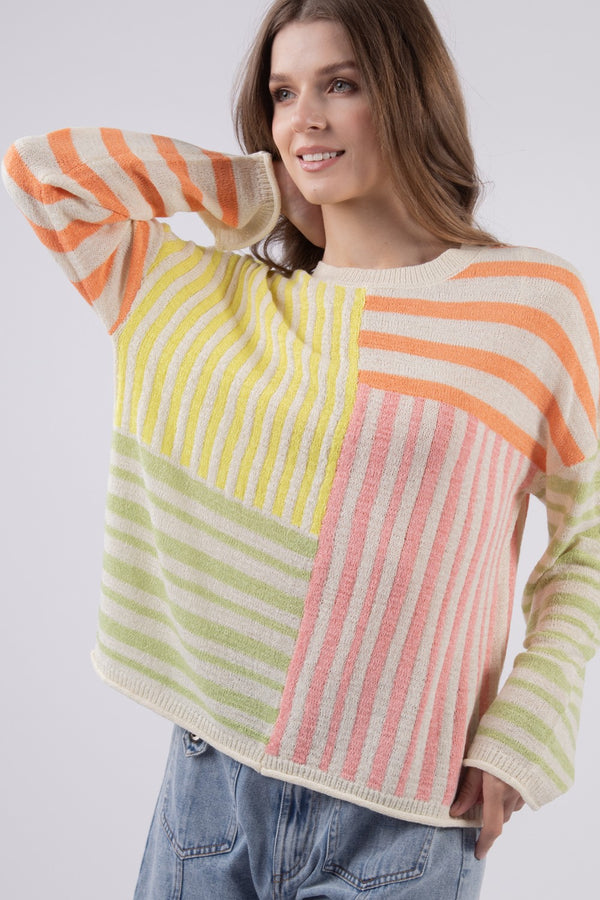 Large Spring Time Striped Sweater: Pink