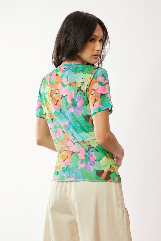 Forever Floral Mesh Top- Green