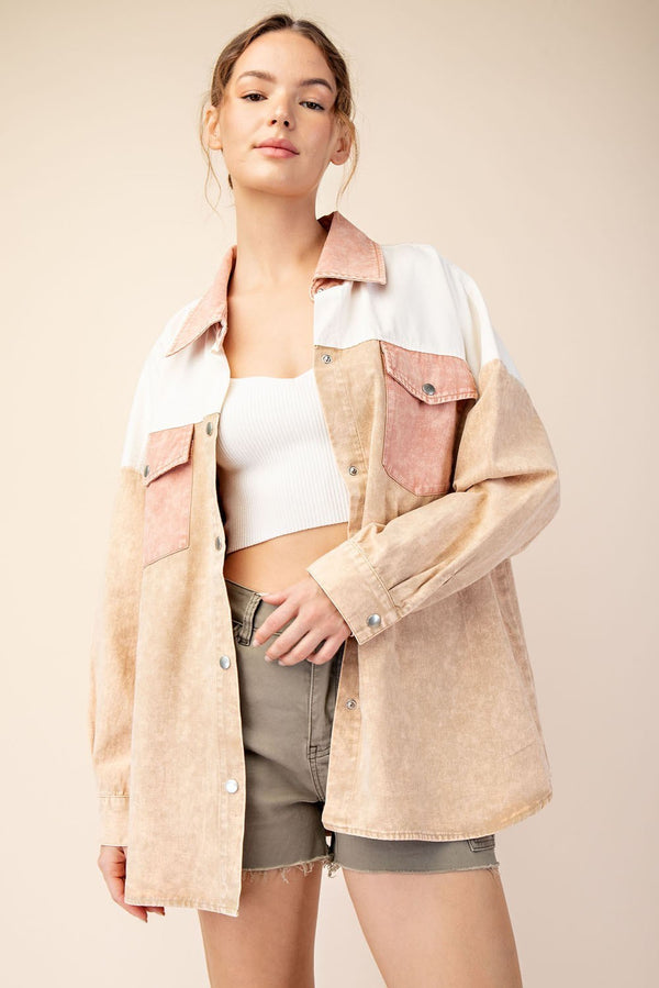 Large Mel Mineral Washed Shacket- Coco