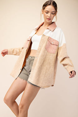 Mel Mineral Washed Spring Shacket- Coco