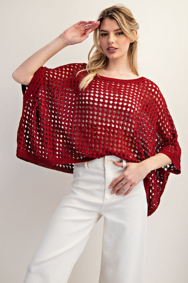 Dallas Pre-Order: Hadley Holey Sweater- Maroon