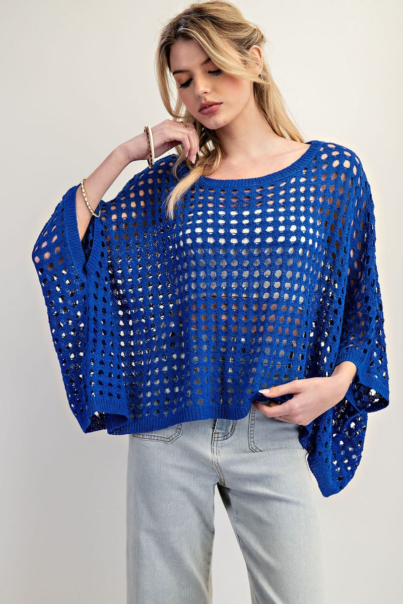 Hadley Holey Sweater- Royal Blue