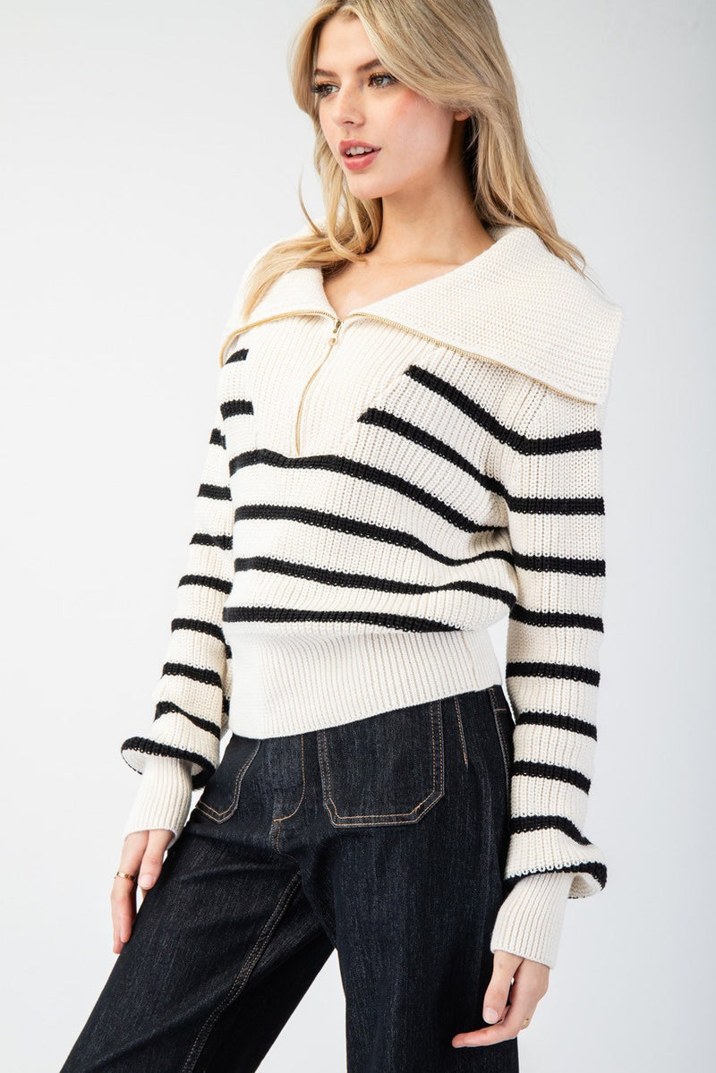 Jasmine Half Zip Striped Sweater