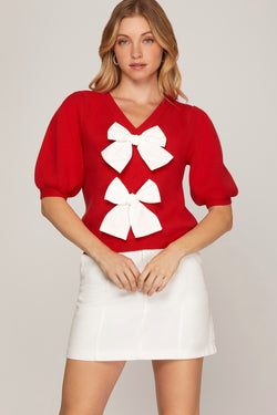 Red & White Bow Sweater