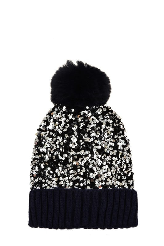 Sparkly Fur Hat-Black/Silver