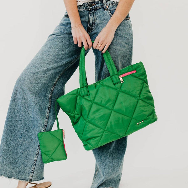 Green Puffer Quilted Tote