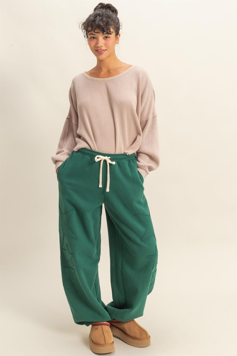 Cozy Star Pants- Dark Green