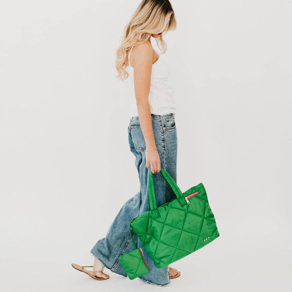 Green Puffer Quilted Tote