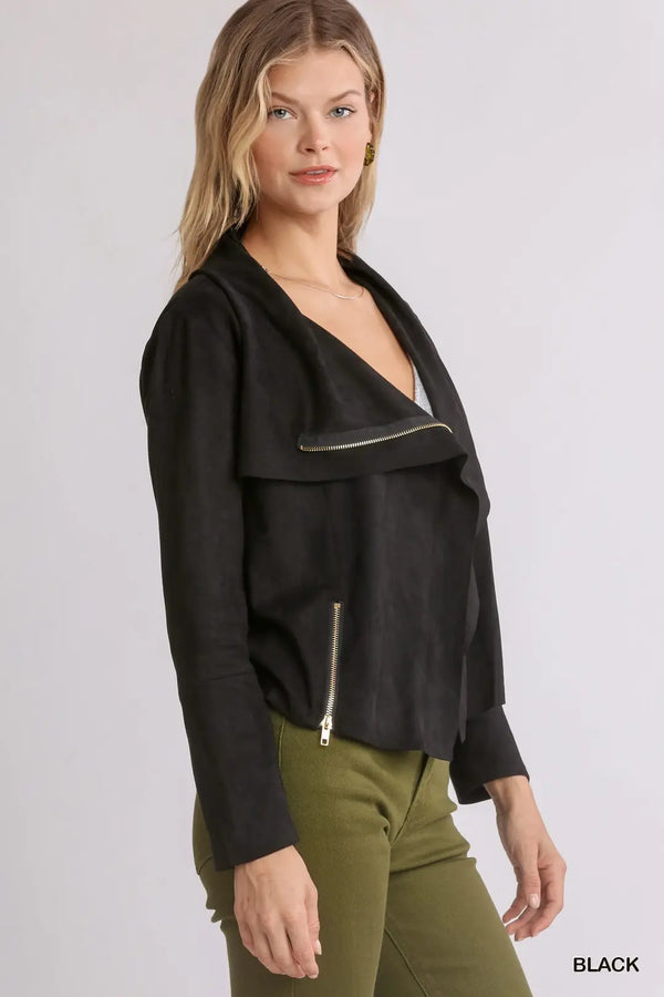 Suede Moto Jacket -Black