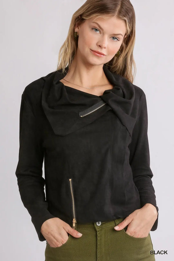 Suede Moto Jacket -Black
