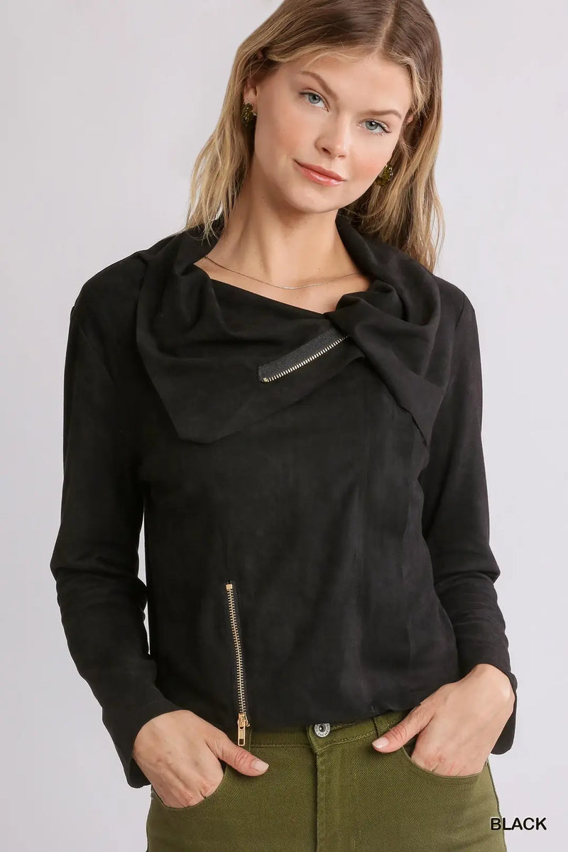 Suede Moto Jacket -Black