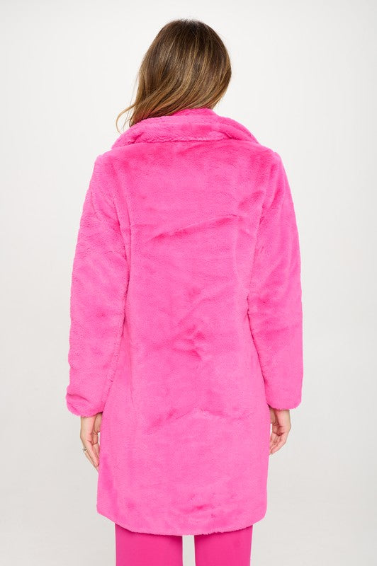 Savannah Faux Fur Coat-HOT PINK