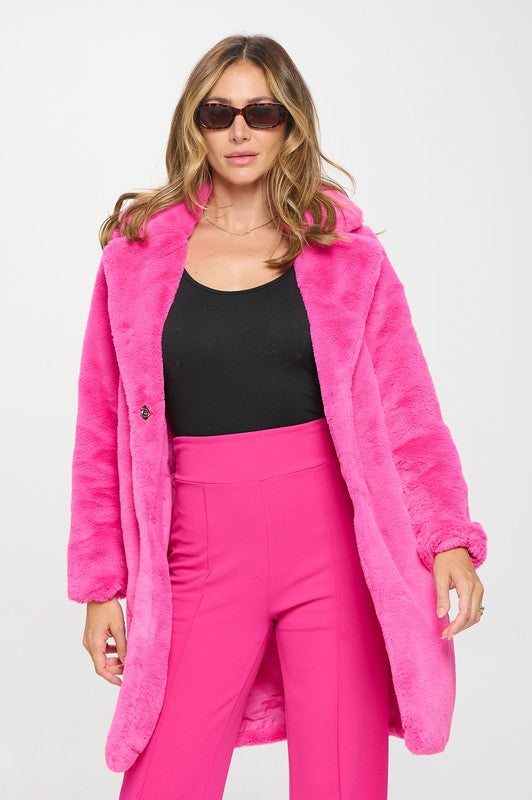 Savannah Faux Fur Coat-HOT PINK
