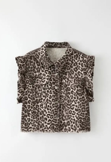 Leopard Ruffle Denim Vest