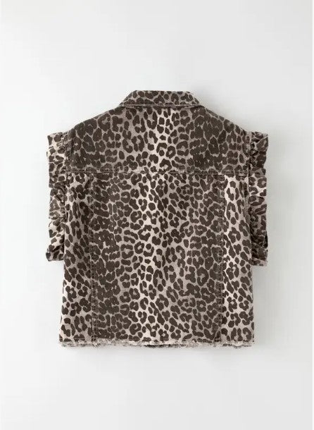 Leopard Ruffle Denim Vest