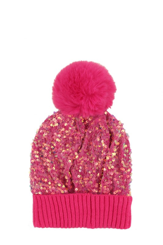 Sparkly Fur Hat- Hot Pink