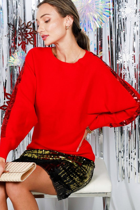 Elaine Sequin Sweater-Red