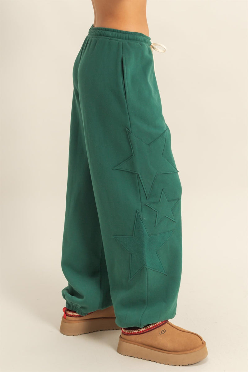 Cozy Star Pants- Dark Green