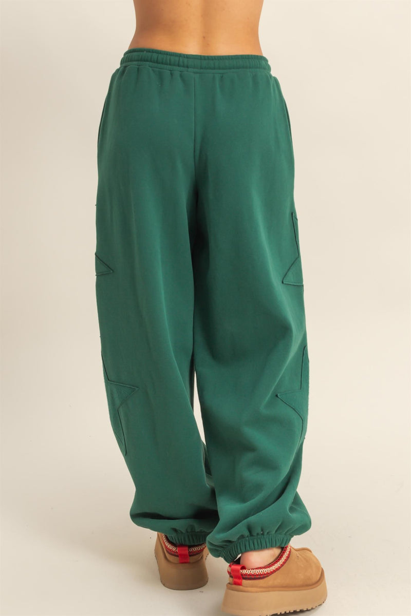 Cozy Star Pants- Dark Green