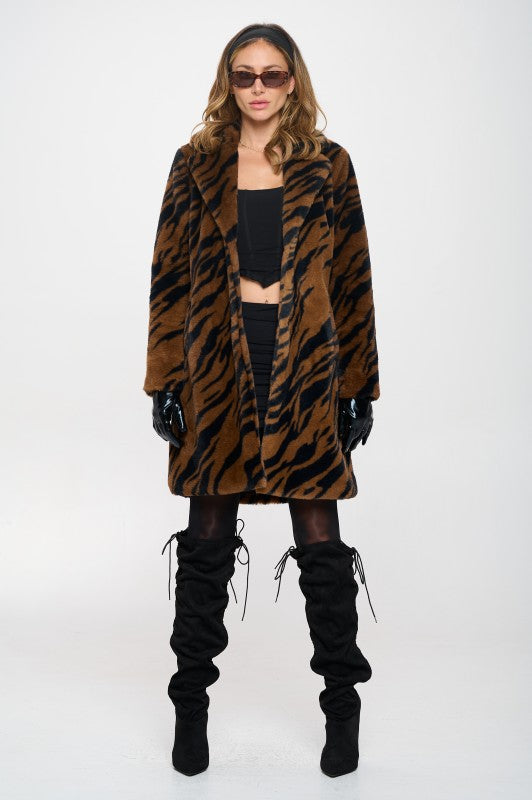 Savannah Faux Fur Coat-ZEBRA